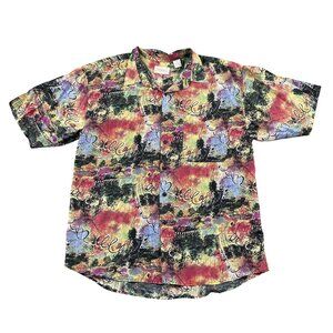 Summa Silk Shirt Mens Large Colorful 100% Silk Button Down Party Summer